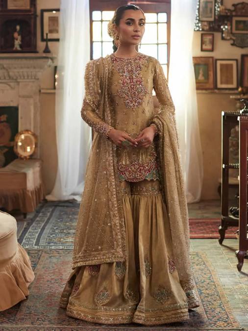 Glistening Gold Pakistani Gharara Suit